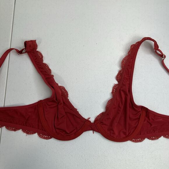 Aerie Happy Size 32A Bra Very Sexy Lined Demi Push Up Underwire Red Lace Plunge - Picture 8 of 15